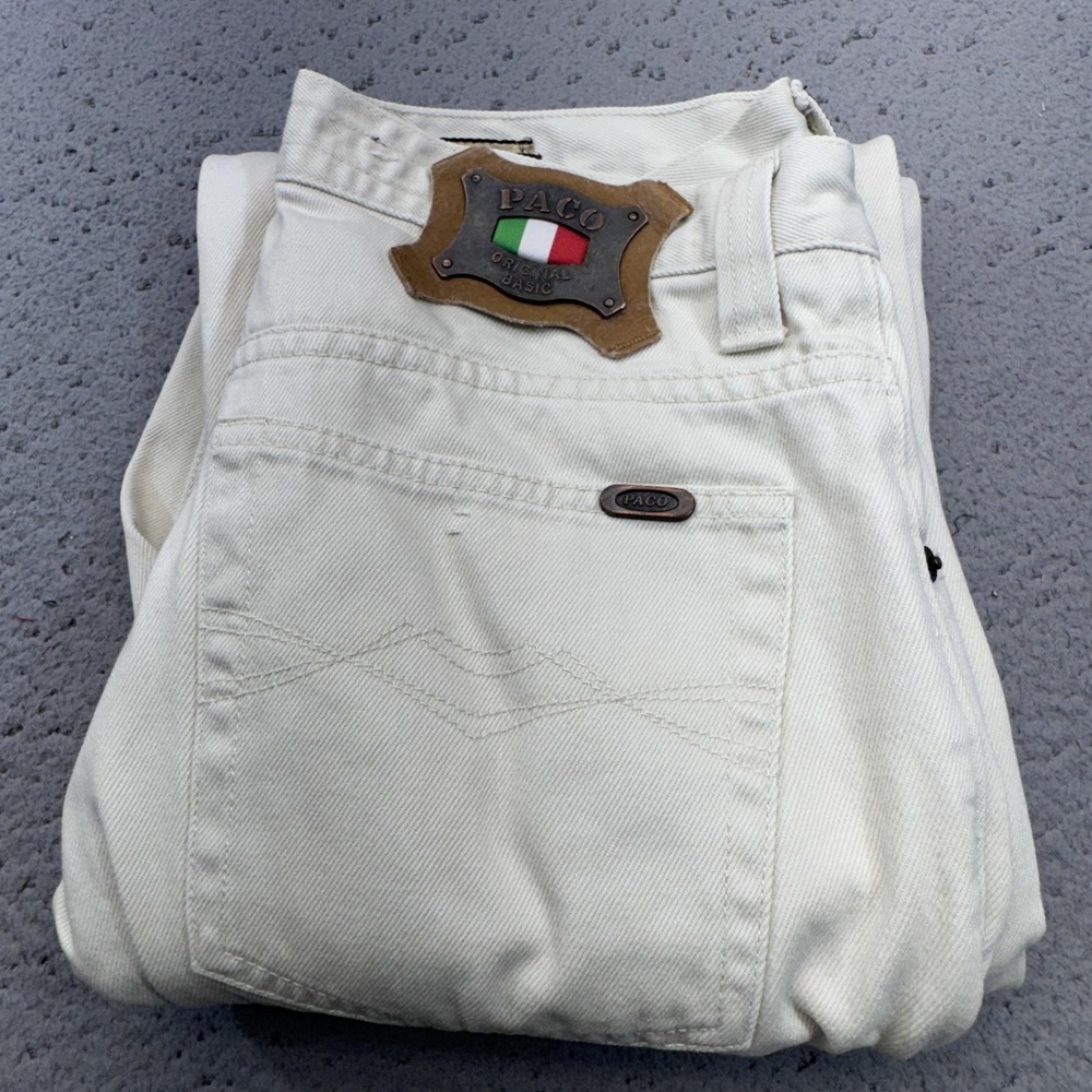 Vintage Paco Jeans Mens 30x31‎ Off White Straight Leg Denim Jeans Italy Flag Y2K